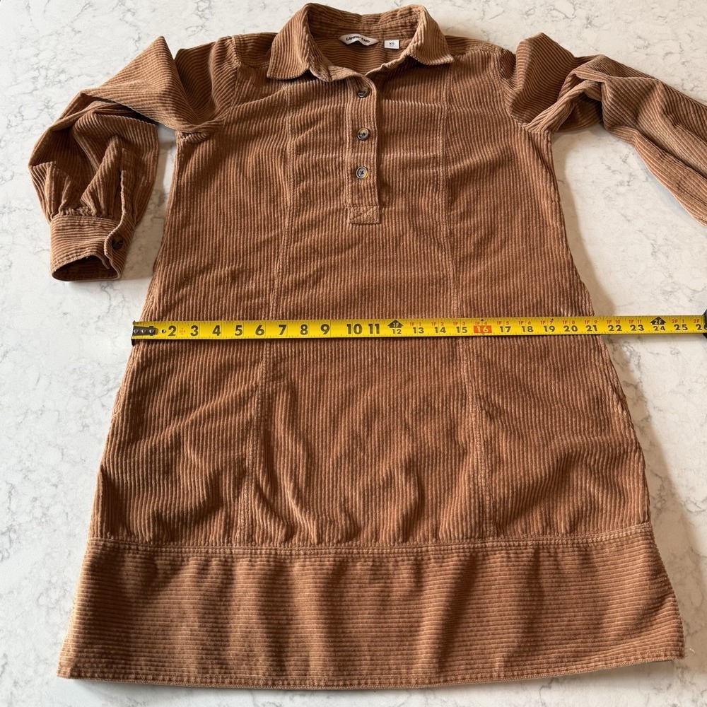 Lands End Women's XS (2-4) Tan Wide Wale Corduroy Collared Shirt Dress Pockets - Picture 9 of 12